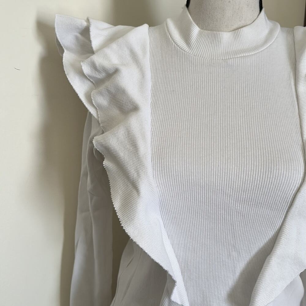 Veronica Beard | Ruffle Ribbed Knit Sweater Top Size S - Picture 6 of 14
